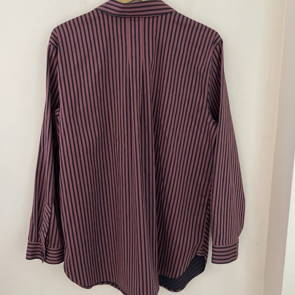 CHICO'S Imperial Stripe No Iron Tunic Blouse Women's 18 Sable Button Up Stretch - Picture 5 of 11